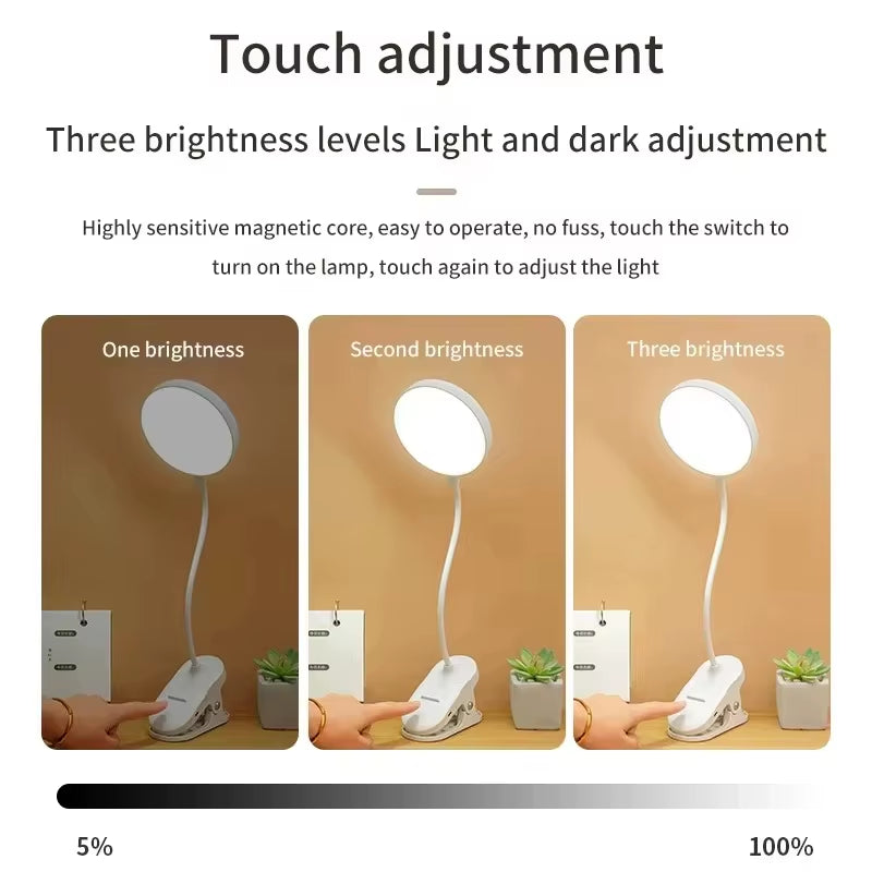 Led Table Lamp USB Rechargeable Night Light with Folding Clamp Study Stand Read Lamp Touch 3 Modes Dimming Eye Protection Light