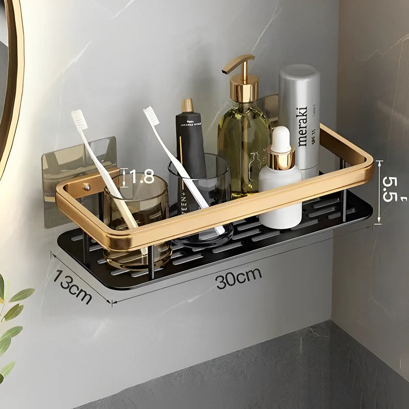 Punch Free Wall Mounted Bathroom Shelf No Drill Shower Shelf Kitchen Storage Organizer Shampoo Rack Makeup Storage Organizer