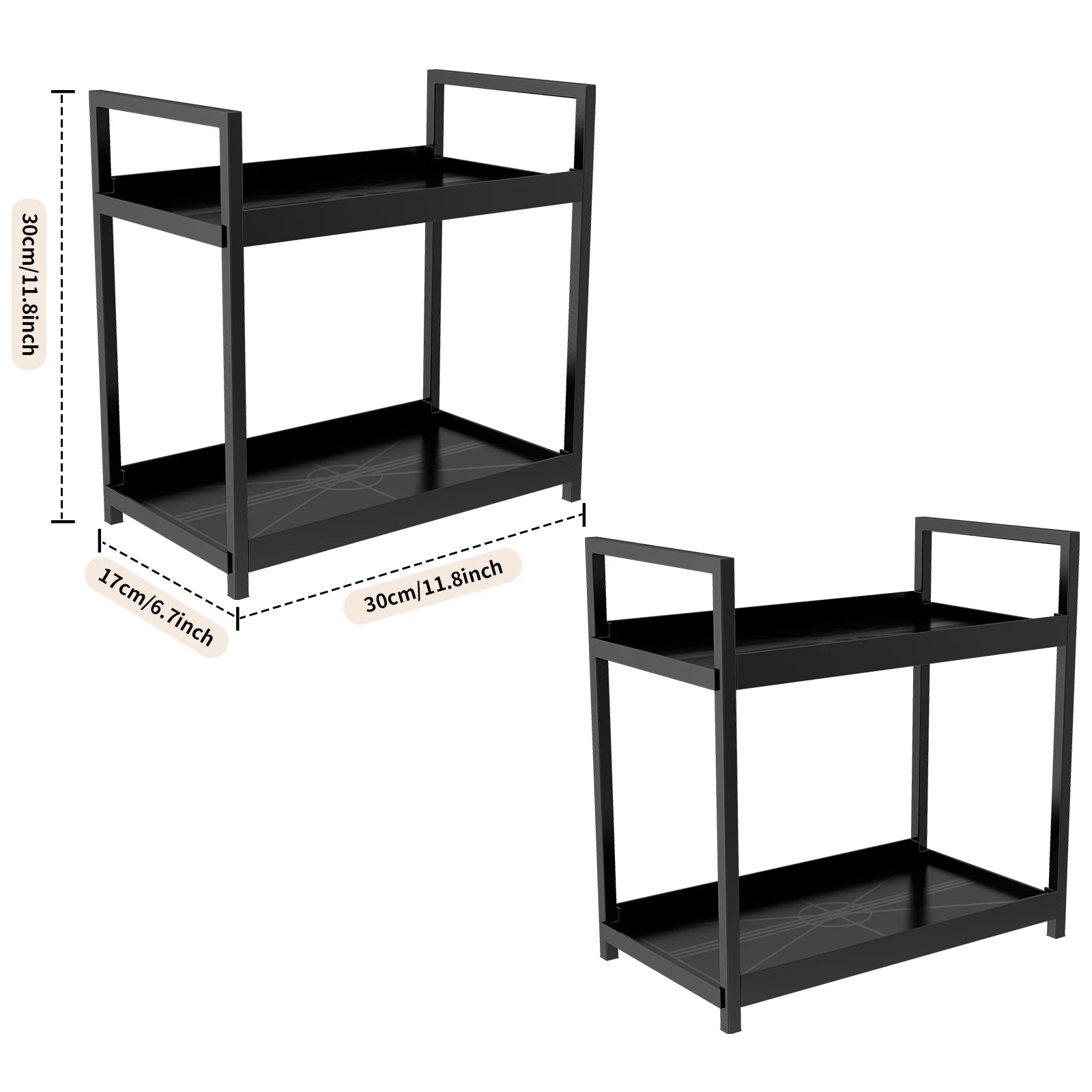 2 Tier Multifunctional Countertop Storage Rack,Bathroom Cosmetic Storage,Kitchen Spice Holder,Large-Capacity,Black and White