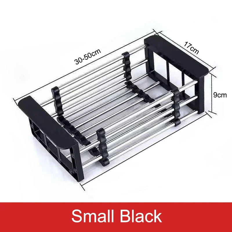 Kitchen Sink Drain Rack Stainless Steel Extendable Dish Drying Rack Drain Basket Fruit Vegetable Washing Drainer Storage Rack