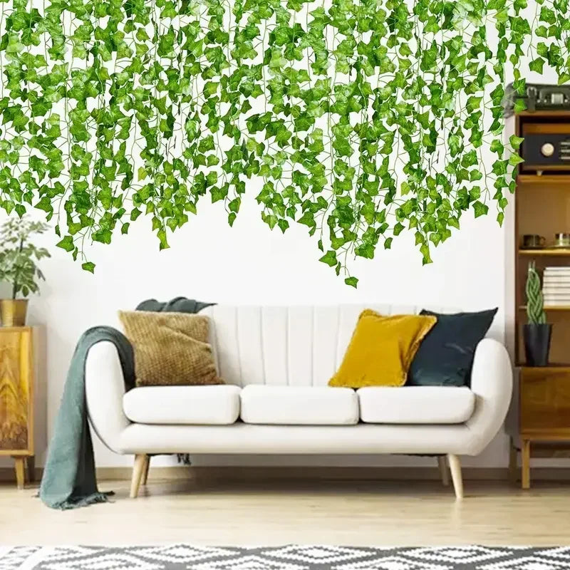 Artificial Green Ivy Leaf Rattan Creeper Leaves Vine Hanging Garland DIY Fake Flowers Plants for Garden Wedding Party Home Decor
