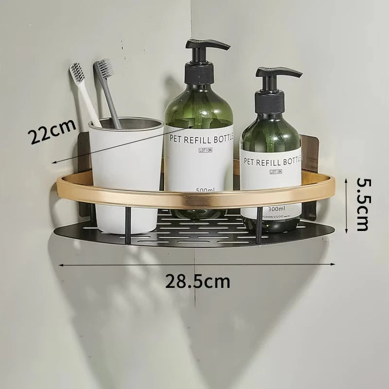 Punch Free Wall Mounted Bathroom Shelf No Drill Shower Shelf Kitchen Storage Organizer Shampoo Rack Makeup Storage Organizer