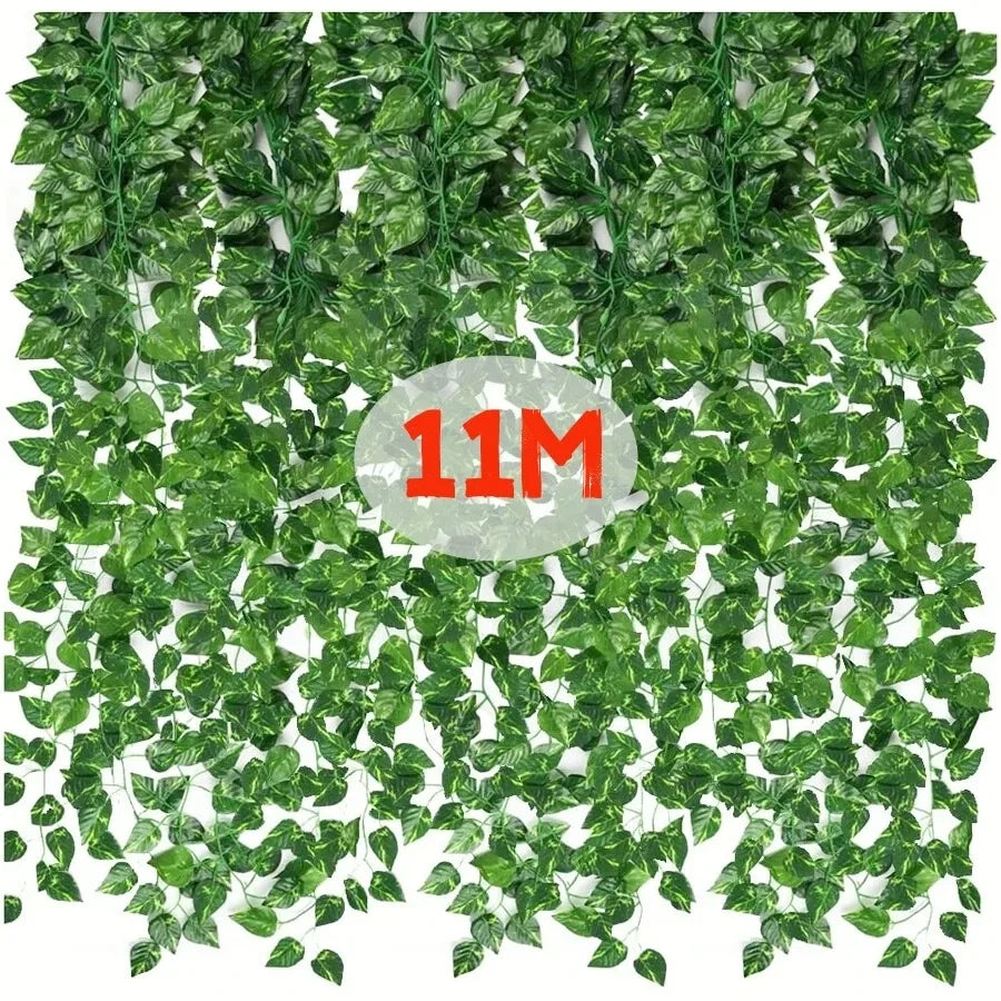 4.4/11M Artificial Plant Green Ivy Leaf Garland Fake Plant Creeper Hanging Vine Outdoor DIY Garden Wall Wedding Party Home Decor