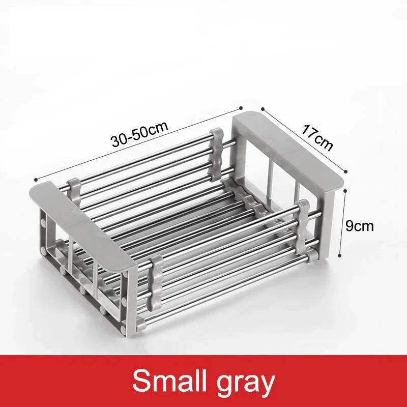 Kitchen Sink Drain Rack Stainless Steel Extendable Dish Drying Rack Drain Basket Fruit Vegetable Washing Drainer Storage Rack