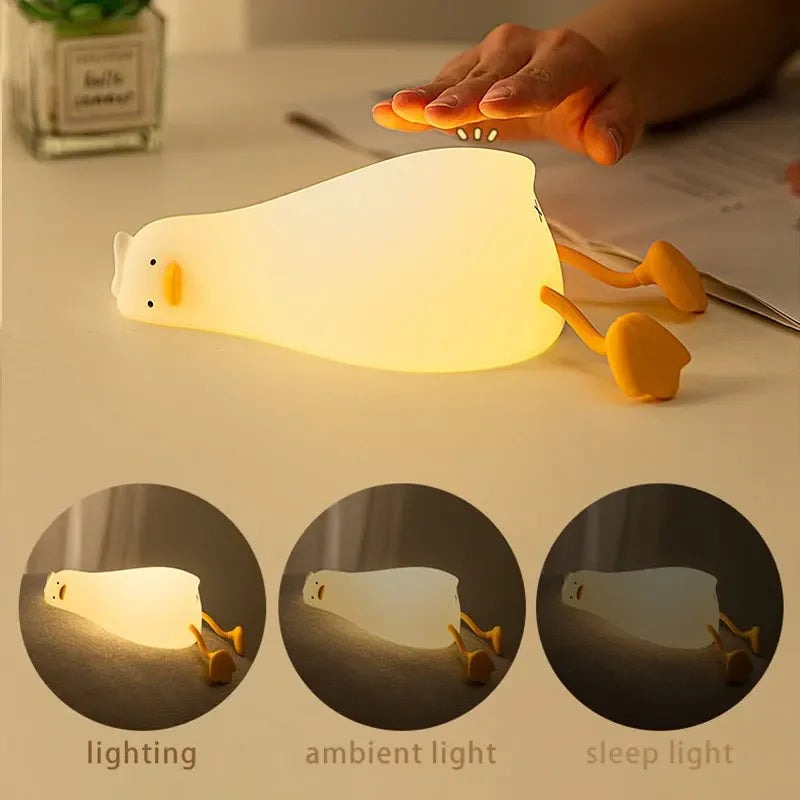 Rechargeable LED Night Light Cute Duck Silicone Patting Lamp Nursery Children Nightlights Home Bedside Room Decor Birthday Gift