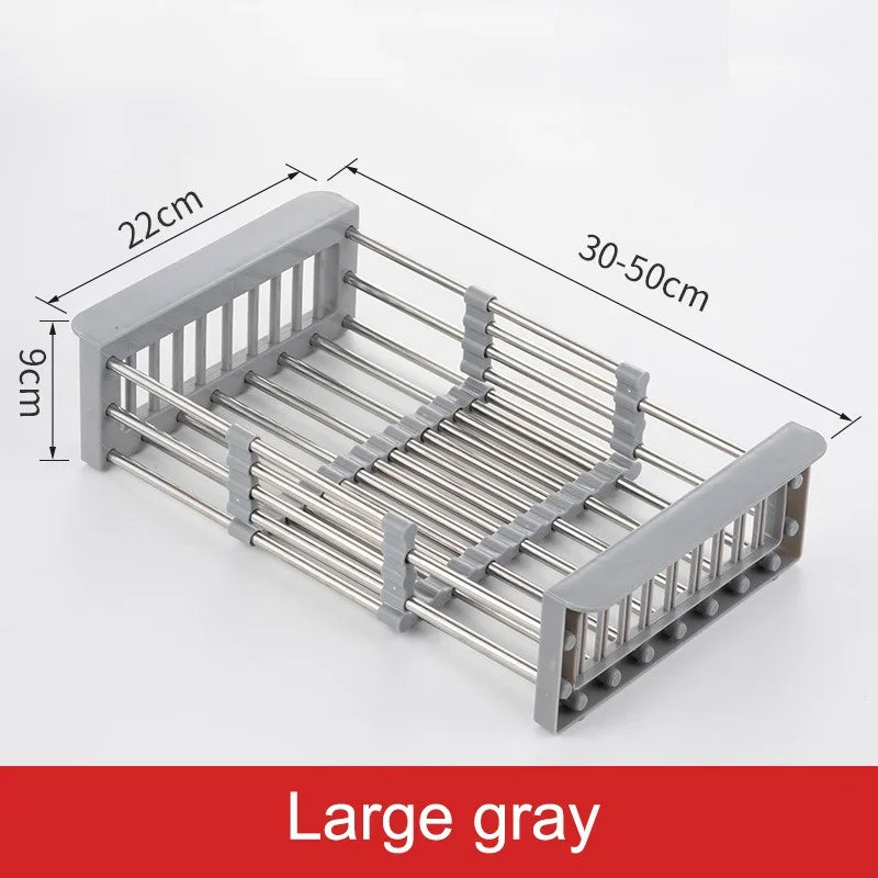 Kitchen Sink Drain Rack Stainless Steel Extendable Dish Drying Rack Drain Basket Fruit Vegetable Washing Drainer Storage Rack
